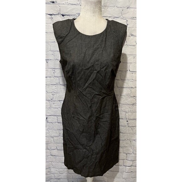 BANANA REPUBLIC Dress Women Size 10 Gray Sleeveless Shoulder Pads Canvas slim - Picture 1 of 6